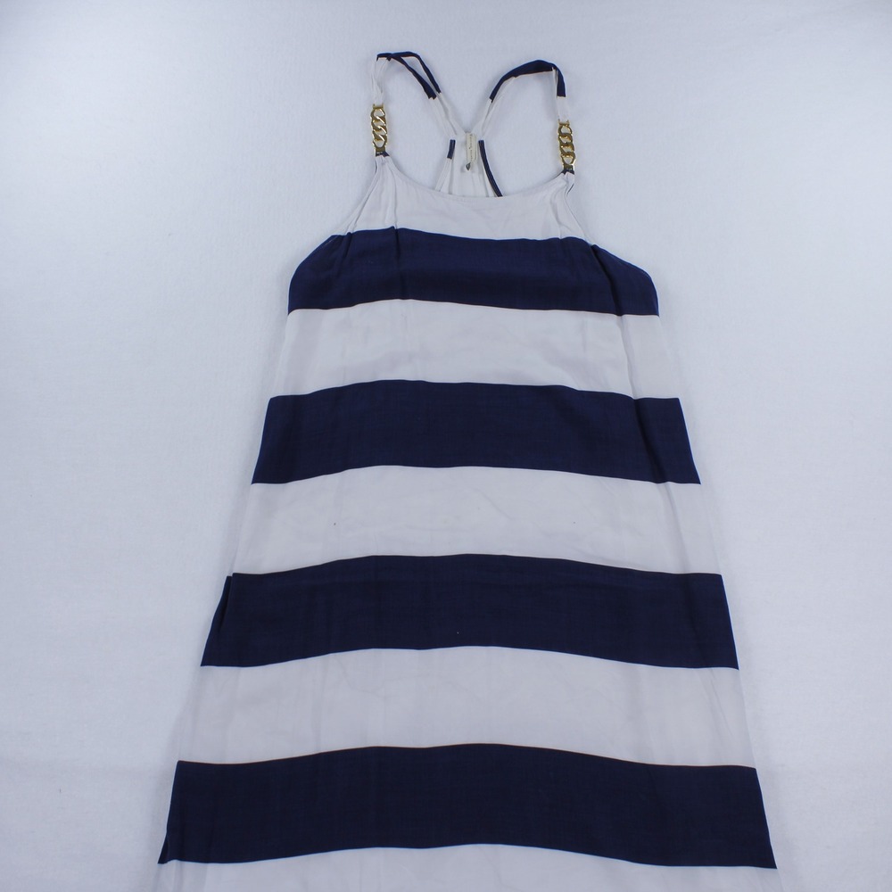 Touche Balnéaire Navy Blue Stripe Maxi Dress Size M Chain Detail Flawed Read